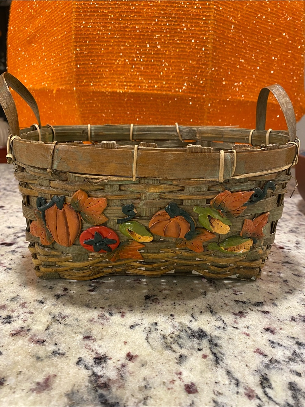 Autumn Pumpkin Wicker Basket - Orange and Brown Fall Accent
